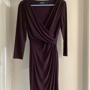 Lauren Ralph Lauren Purple Ruched Wrap Cocktail Dress.